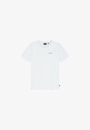 Wit T-shirt met korte mouwen en een ronde hals, met een klein zwart "BALLIN'" logo op de linkerborst en een maatlabel in de kraag.