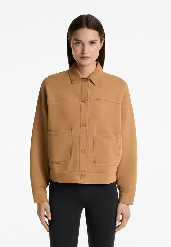 BUTTONED NEORPRENE EFFECT - Sweatjacke - camel
