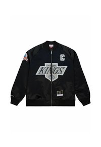 Schwarze Satin-Bomberjacke mit "Los Angeles Kings" Grafik, gesticktem Logo am Ärmel sowie gerippten Bündchen und Saum. Mit Reißverschluss vorne.