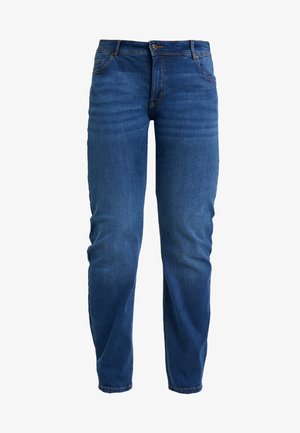 Blauwe denim jeans met een recht gesneden ontwerp, vijf-pocketstijl en subtiele vervaging. Voorzien van een knoopsluiting en gestikte details.