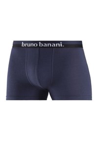 Mörkblå bomullsboxershorts med en åtsittande design, med ett svart elastiskt midjeband där "bruno banani"-logotypen är tryckt i vitt.
