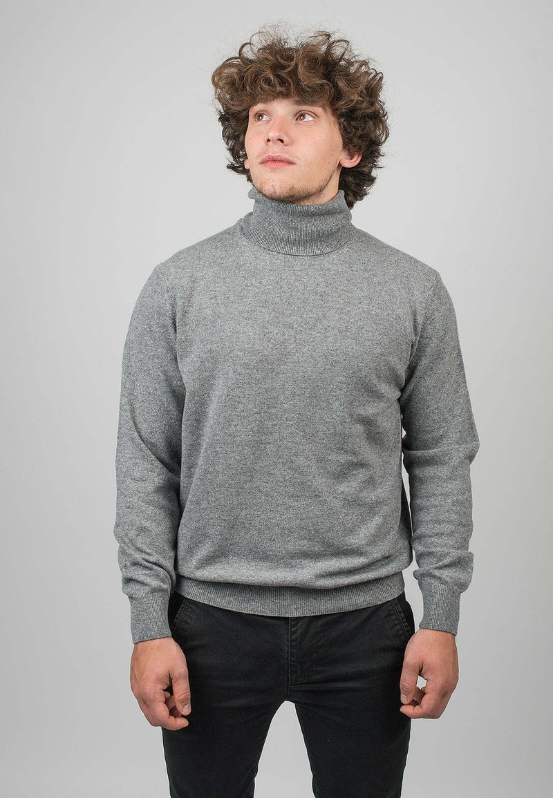 Grå polo-tröja med långa ärmar, gjord av texturerad stickad tyg, med en åtsittande design och ribbade ärmslut och nederkant.