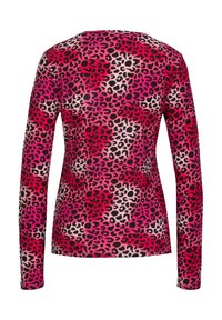 Langarm-Oberteil in einem lebhaften pinken und schwarzen Tiermuster. Glatte Textur mit Rundhalsausschnitt und figurbetonter Form.
