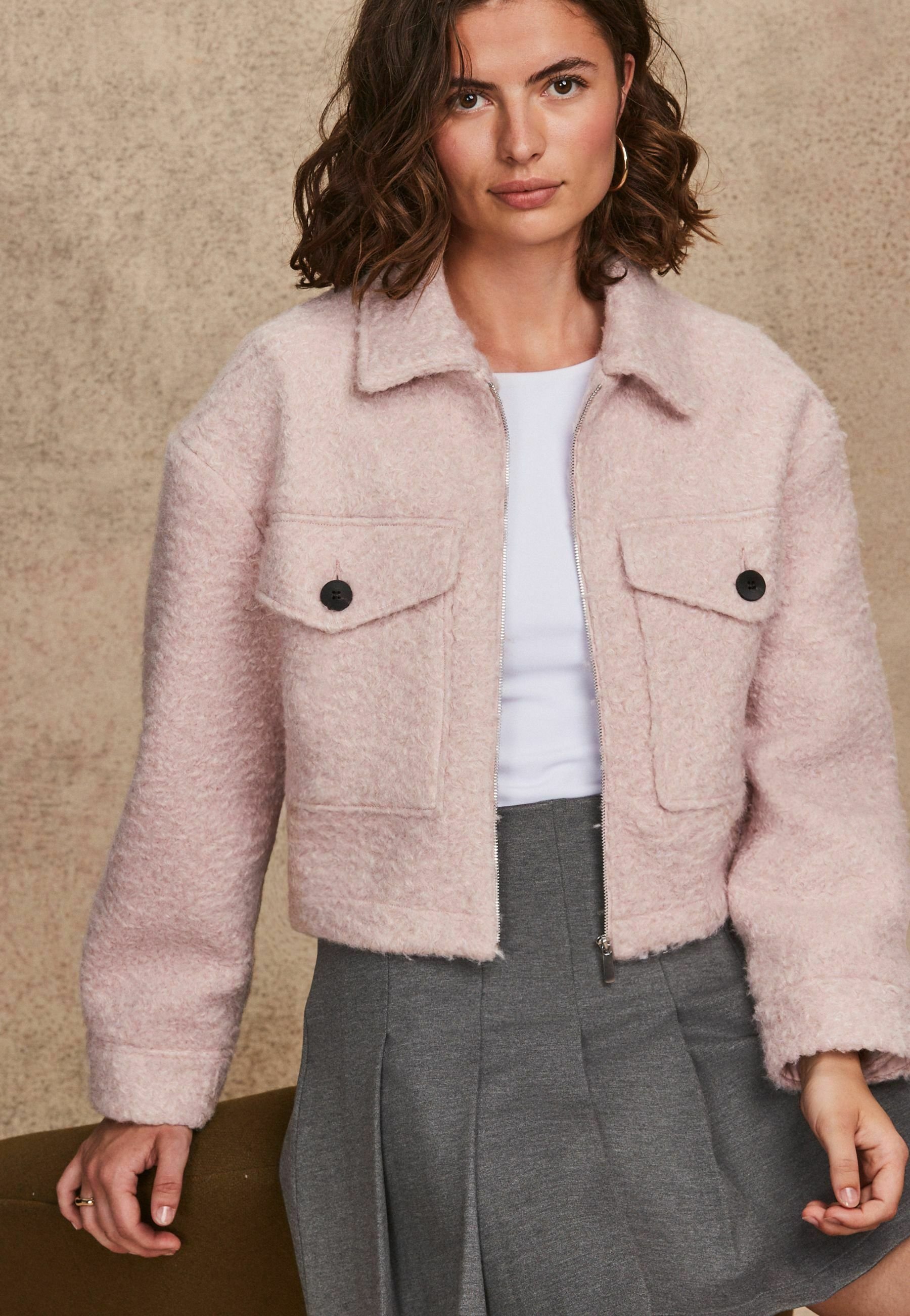 Next BOUCLE CROPPED BOXY REGULAR FIT - Jas - pink/donkerroze