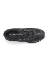 Sneaker nera caratterizzata da un mix di pelle liscia e mesh testurizzato. Design leggero con lacci elastici e colletto imbottito per il massimo comfort.