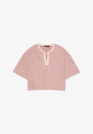 BIMBA Y LOLA, BIMBA Y LOLA CAMISETA ESCOTE CAJA AJUSTABLE RAYAS ROJA - Camiseta estampada - rojo