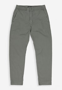 Graue Hose aus leichtem Stoff, mit elastischem Bund, Seitentaschen, schmal zulaufenden Beinen und funktionalen Steppnähten.