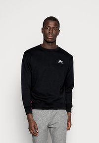 Zwarte sweatshirt van katoen, met een ronde halslijn en lange mouwen. Klein wit logo op de borst, met roze accenten aan de zoom.