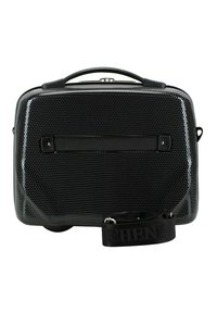 Borsa a rete nera con una struttura rigida, motivo esagonale, fondo piatto, manico superiore e tracolla regolabile. Presenta accessori minimalisti neri.