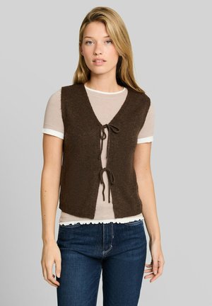 TOM TAILOR DENIM TOM TAILOR DENIM PULLOVER & STRICKJACKEN STRICKWESTE MIT SCHLEIFEN - Veste sans manches - cool dark brown melange