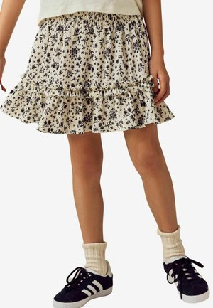 Next, REGULAR FIT - TEXTURED FRILL - A-lijn rok - black white floral