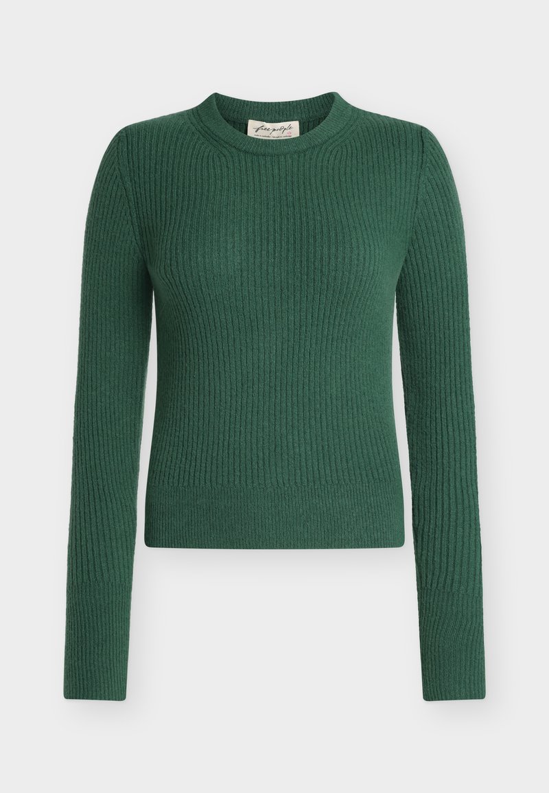 Πράσινο πουλόβερ με ριμπ ύφανση από απαλό ύφασμα, με μακριά μανίκια και στρογγυλή λαιμόκοψη, με υφή στην επιφάνεια και εφαρμοστή γραμμή.