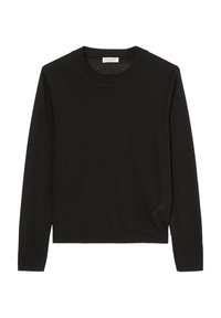 Czarna bluza z długim rękawem i okrągłym dekoltem, wykonana z miękkiego materiału. Posiada dopasowany dół i ściągacze przy rękawach. Minimalistyczny design bez wzorów.