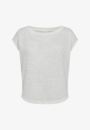 Fehér, rövid ujjú, kerek nyakú crop top enyhén texturált anyagból, kényelmes szabással.