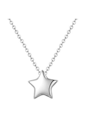 Collier chaîne en argent avec un pendentif en forme d'étoile lisse et polie, centré sur un fond blanc.