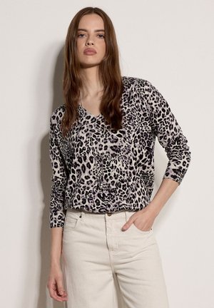 Apricot, LEOPARD PRINT LIGHTWEIGHT RIBBED JUMPER - Jersey de punto - light grey