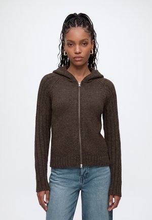 Weekday, ZIP HOODE - Cardigan - dark brown melange
