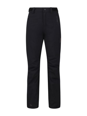 Schwarze Softshell-Hosen für den Außenbereich mit Reißverschlusstaschen, verstellbaren Taillenschlaufen und slim fit.