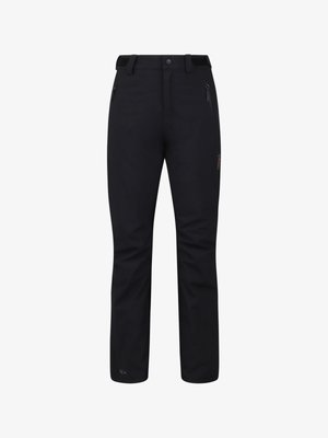 Pantalons softshell noirs pour l'extérieur avec poches zippées, pattes de taille ajustables et coupe slim.