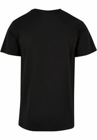 Black short-sleeve t-shirt made of cotton, featuring a round neckline and a solid color without patterns. Standard fit with seamless shoulders.