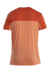 T-shirt da uomo a maniche corte, bicolore arancione con schiena e maniche superiori più scure, mostrato da dietro su sfondo bianco.