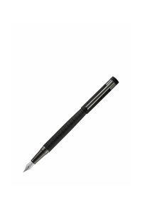 Stylo-plume noir texturé avec plume et clip en argent, présenté en diagonale sur fond blanc.