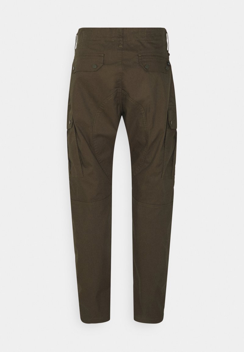 Braune Cargo-Hosen mit geknöpften Klapptaschen auf der Rückseite und an den Seiten, verstärkten Knien und Gesäßbereichen sowie einem geraden Beindesign.