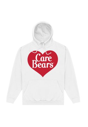 Biała bluza z kapturem z dużym czerwonym sercem, na którym znajdują się napisy "Care Bears" w białej czcionce. Zawiera kieszeń kangurzą i sznurki do regulacji.