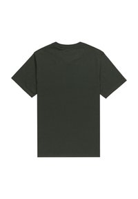 Mørkeblå bomulds t-shirt, korte ærmer, rund hals, ensfarvet ryg, ingen synlige logoer eller mønstre. Blød tekstur, standard pasform.