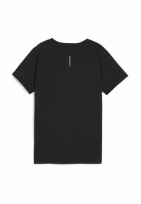 Musthave musta lühikeste varrukatega T-särk, mis on valmistatud sujuvast ja venivast kangast. Seljaosas on peegeldav detail vertikaalsetes valgetes joonistes.