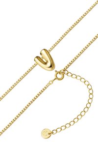 Zlata verižica z U-obeskom. Verižica ima fino povezovalno obliko in nastavljivo dolžino z okroglo spono in oznako logotipa.