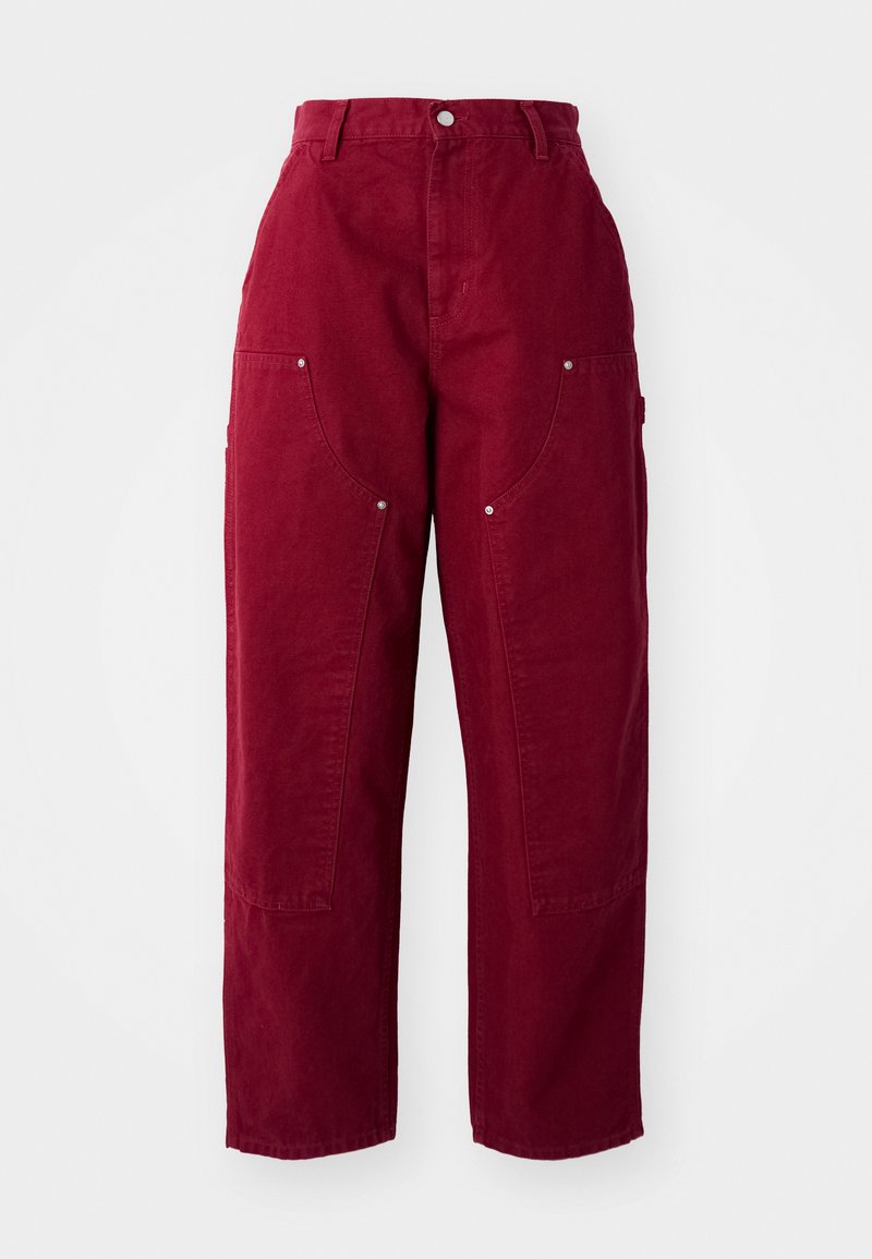 Bordeaux wijde broek van katoen, met twee grote zijzakken, een knoopsluiting en een relaxed fit met zichtbare stikseldetails.