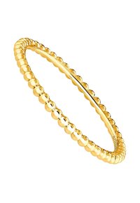 Pulsera de bangle en tono dorado con un diseño texturizado que presenta cuentas esféricas lisas y espaciadas de manera uniforme a lo largo de su borde.