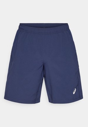Shorts bleu marine en tissu léger, dotés d'une taille élastique et de poches latérales. Logo affiché sur le bas gauche.