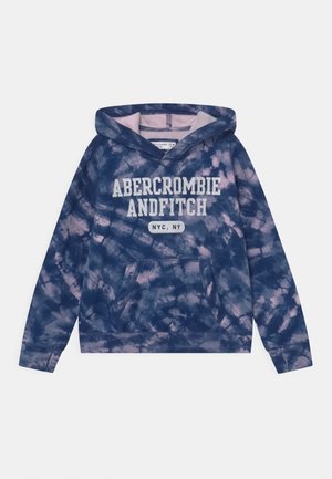 Granatowo-różowa bluza z kapturem w stylu tie-dye z przednią kieszenią i nadrukiem "Abercrombie and Fitch NYC, NY" na piersi.