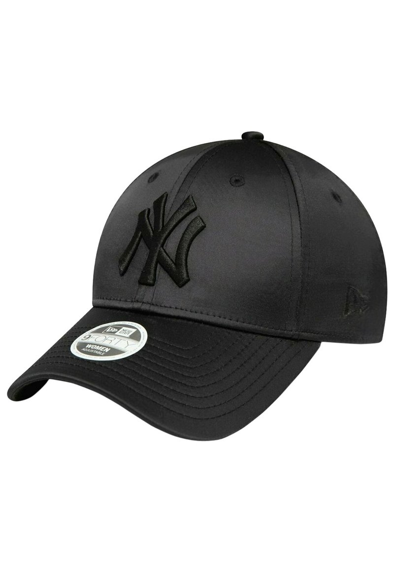 Schwarze Kappe mit einem strukturierten, gestickten "NY"-Logo auf der Vorderseite. Strukturierte Form mit einem gebogenen Schirm und verstellbarem Hinterriemen.