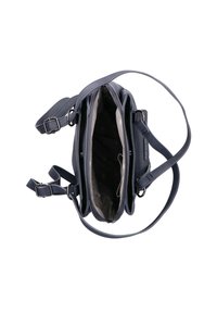 Sac en bandoulière bleu marine en matériau texturé avec fermeture éclair. Il possède des sangles réglables et un intérieur spacieux avec des poches de rangement.