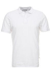 Polo shirt blanc à manches courtes en coton, doté d'un col classique, d'une patte de boutonnage à trois boutons et d'un petit logo sur la poitrine gauche.