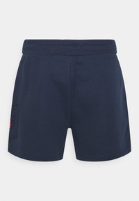 Námořnické bavlněné šortky s elastickým pasem, boční kapsou a logem. Hladká textura a volný střih.