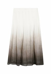 Knee-length kjol i lättviktsmaterial, med en övergång från vitt till brunt, med en mjuk textur och plisserad design.