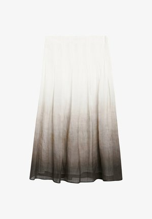 Knie-langes Kleid aus leichtem Stoff, mit einem Farbverlauf von Weiß zu Braun, glatt in der Beschaffenheit und mit plissiertem Design.