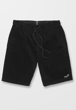 Schwarze Cordshorts mit elastischem Bund, Kordelzugverschluss und seitlichen Taschen. Mit Logo-Stickerei am Bein.