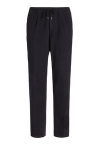 Mustat, kevyet, kiristettävät housut, joissa on rento istuvuus ja kaksi etutaskua, sopivat rentoihin tai kotoisiin vaatteisiin.