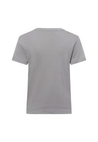 Gray short-sleeve t-shirt with a crew neck and smooth cotton texture. Features a simple, solid design without patterns or accents.