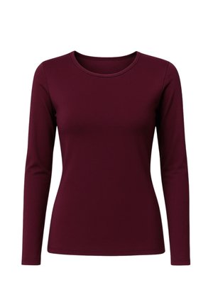 Maglietta a maniche lunghe bordeaux realizzata in tessuto morbido, con scollo rotondo e silhouette aderente. Nessun motivo o accentuazione visibile.