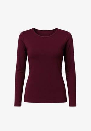 Maglietta a maniche lunghe bordeaux realizzata in tessuto morbido, con scollo rotondo e silhouette aderente. Nessun motivo o accentuazione visibile.