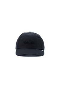 Casquette de baseball noire en tissu avec un logo "GOORIN" brodé à l'avant, dotée d'une visière incurvée et d'une bande réglable.