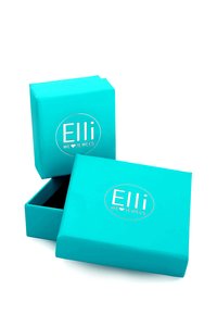 Türkisfarbene Geschenkbox mit weißem Logo, mit glatter Oberfläche und scharfen Kanten. Ein Deckel ist geöffnet und zeigt den Innenraum.