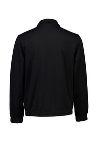 Czarna bluza z kołnierzykiem, z długimi rękawami, elastycznymi mankietami i dołem. Posiada gładką fakturę i prosty design bez wzorów.