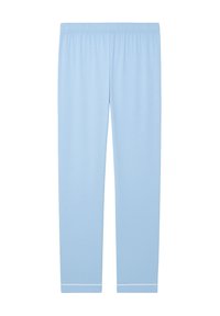 Lichtblauwe katoenen broek in een katoenmix met een elastische tailleband, taps toelopende benen en witte accenten bij de boorden.